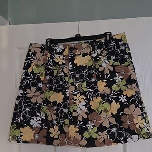 White Stag Black Floral Mini Skirt with Yellow, Green & Tan Accents